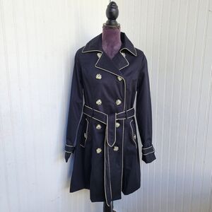 NWOT Merona Womens Trench Coat Black Beige Buttons Belt Water Repellent Cotton S